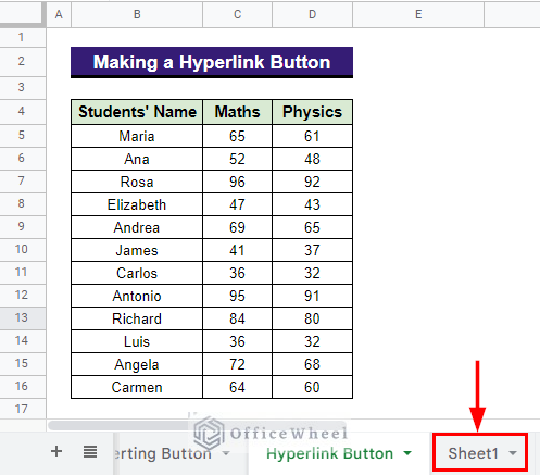 dataset to Make a Hyperlink Button to Jump to a Specific Sheet in Google Sheets