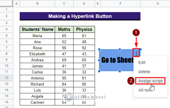 assigning the new script to the button in google sheets