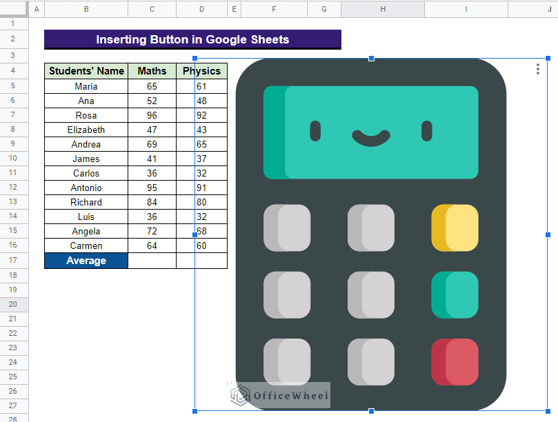 button image on the spreadsheet