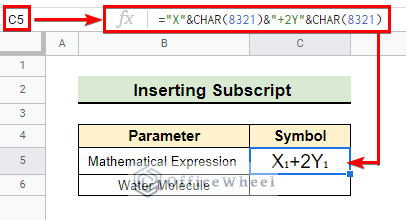 Result of inserting Mathematical Expression using CHAR function