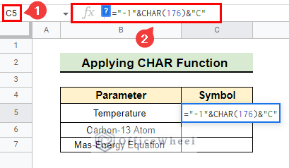 Applying CHAR function with ASCII code to insert degree sign as superscript