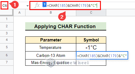Applying CHAR function with ASCII code to insert symbol 13C