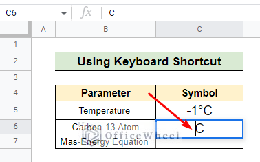 Inserting symbol of Carbon-13 Atom using keyboard shortcut in Google Sheets