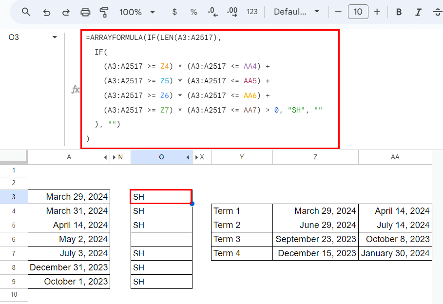 Using ARRAYFORMULA with IF and LEN functions